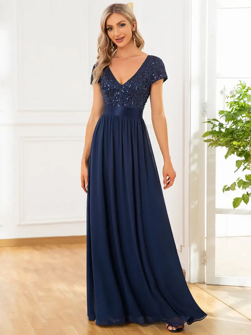 

Luxury Evening Dresses Long Deep V Neck Pencil with Short Sleeves Gown 2024 of Bridesmaid Women Dress