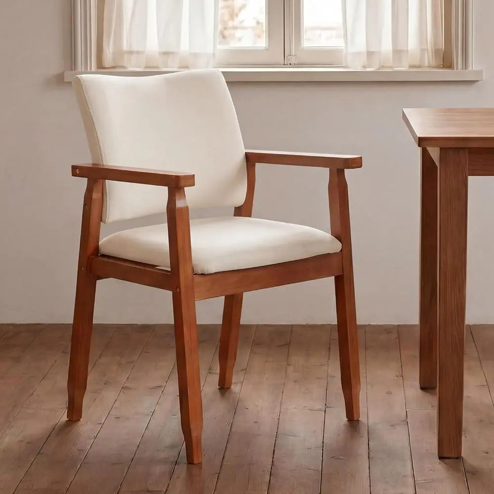 

Elegant Walnut Armchairs with Beige Fabric for Dining and Living Room Decor