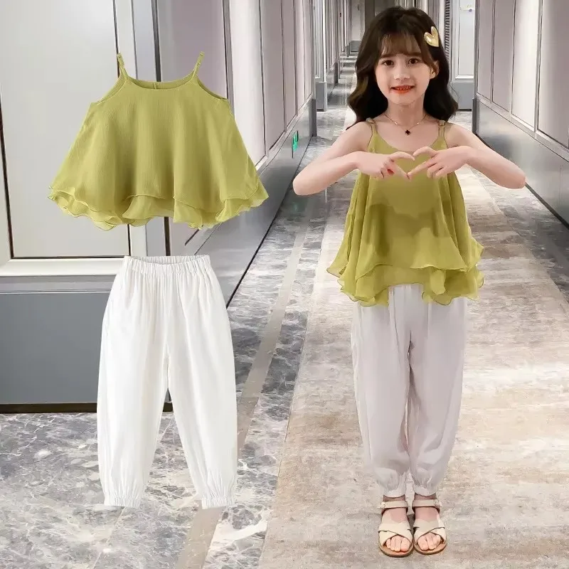 

Kids Sleeveless Sling Tops + Pants 2pcs Suit Children's Outfits Baby Girl Clothing Tracksuit Summer Girls Clothes Sets