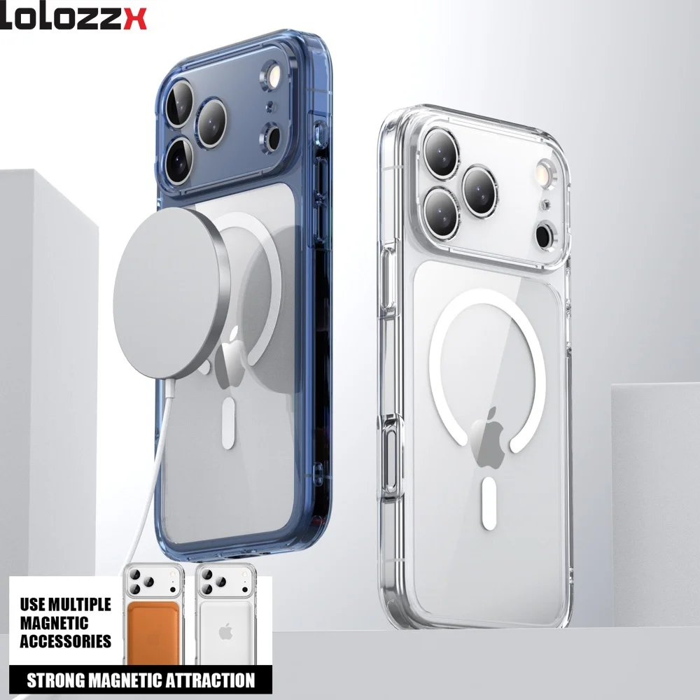 Funda de teléfono magnética transparente a prueba de golpes para iPhone 17 Pro Max 17Air 17 Pro TPU + PC Magsafe cubierta de teléfono transparente de carga inalámbrica