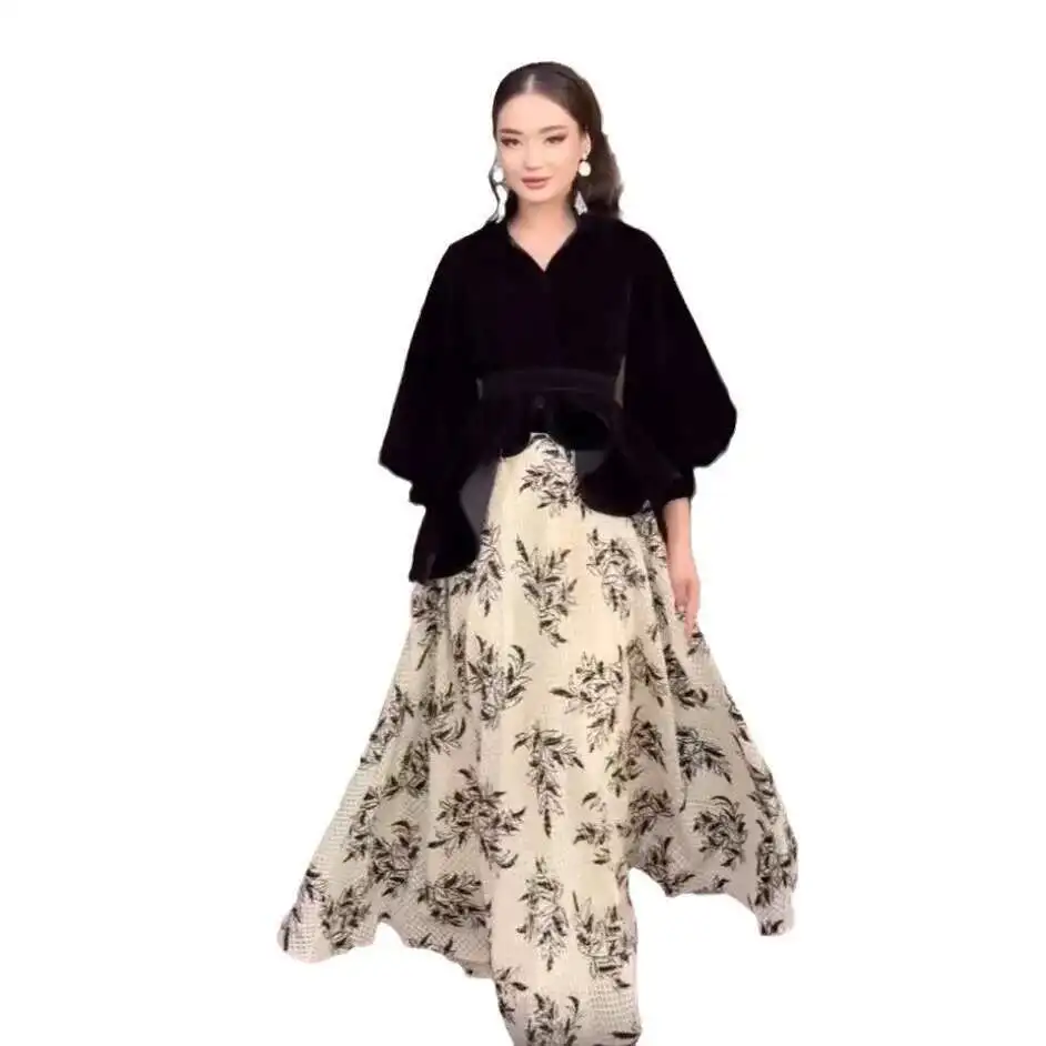 2025 otoño sexy solo hombro negro otoño/invierno nuevo conjunto de falda larga