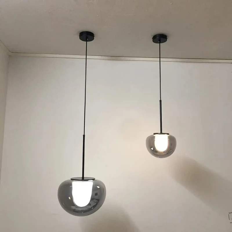 

Подвесной светильник из скандинавского дымчато-серого стекла, светодиодная круглая маленькая лампа для обеденного стола, бара, спальни, прикроватная лампа, дизайнерская лампа для гостиной