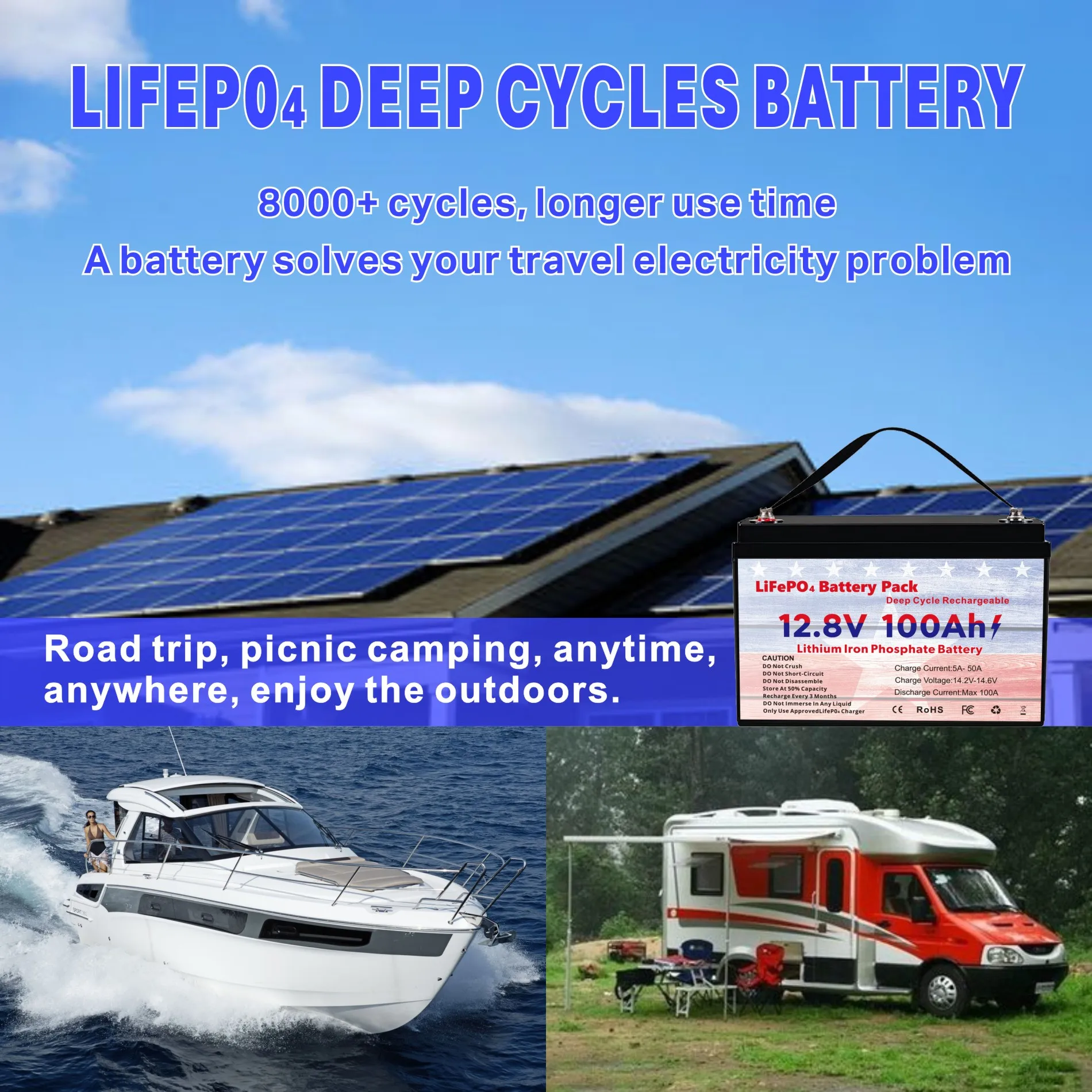 VEMDIA 12V 100Ah LiFePO4 Battery 1280WH Energy for RV Campers Golf Cart Off-Road Off-grid Solar Storage