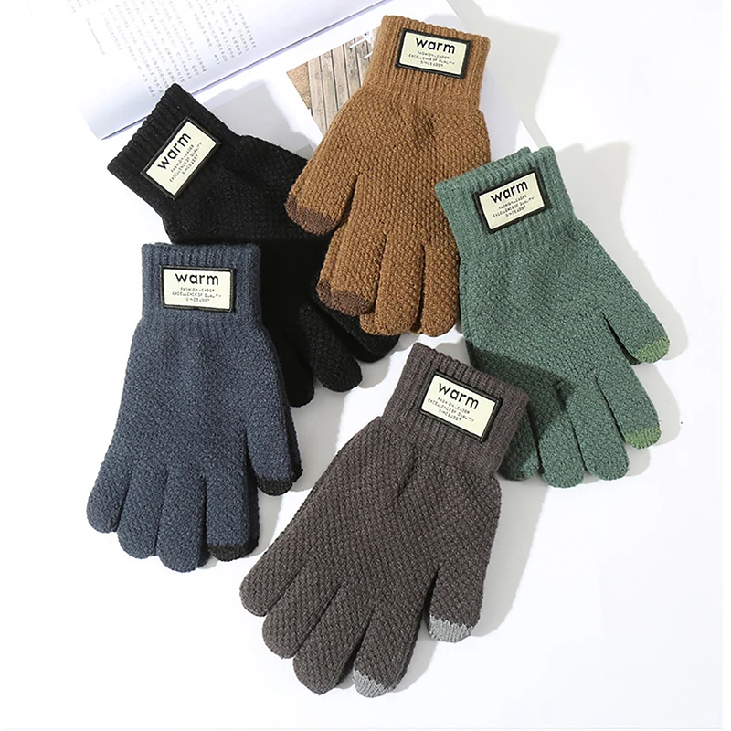 Winter Touch Screen Plus Fleece Gloves Men's Warm Gloves Cold Warm Wool Knitted Gloves