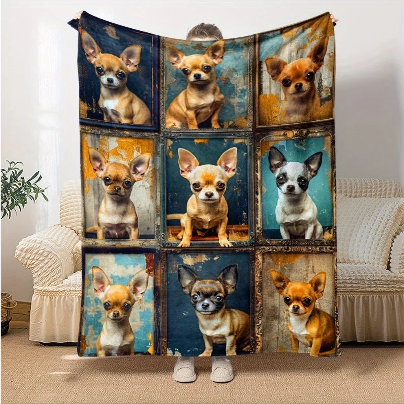 Comfortable Chihuahua themed flannel blanket - soft lightweight and durable - perfect for sofas beds travel and camping
