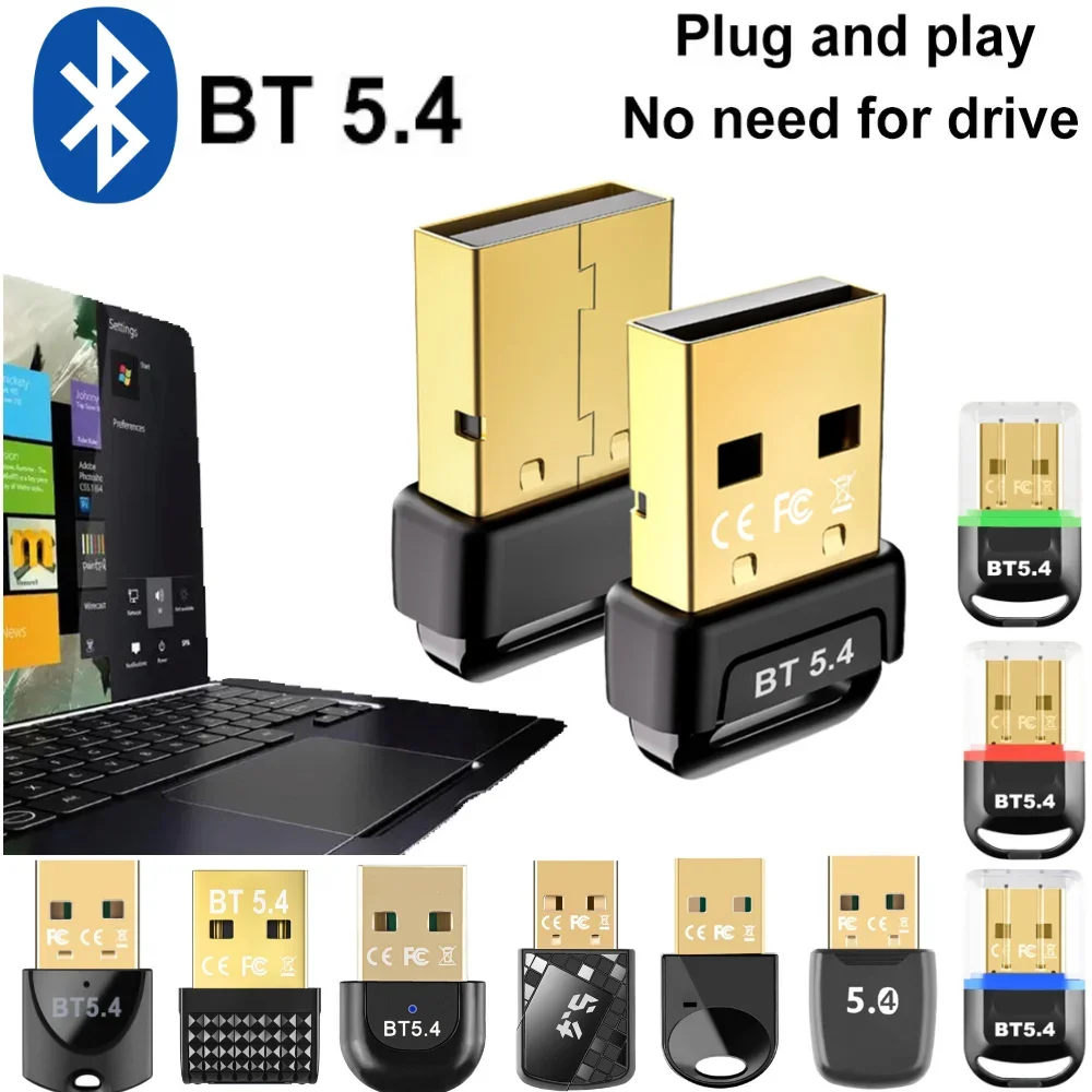 

Bluetooth 5.4 Adapter USB Bluetooth 5.3 Dongle Plug and Play Wireless Bluetooth Transmitter Receiver for PC Mouse Keyboard