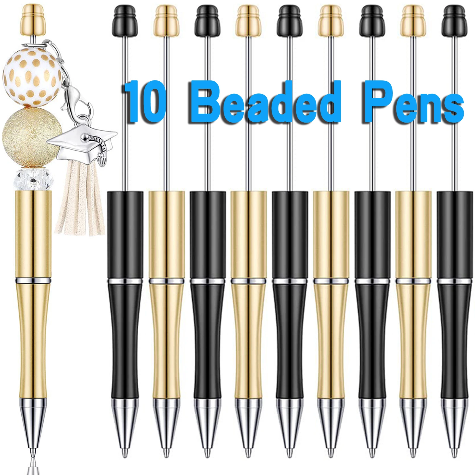 

10Pcs Beadable Pen Plastic Bead Ballpoint Pen Black Ink Beaded DIY Pens Cute Cool Pens for DIY Making Gift Kids Students