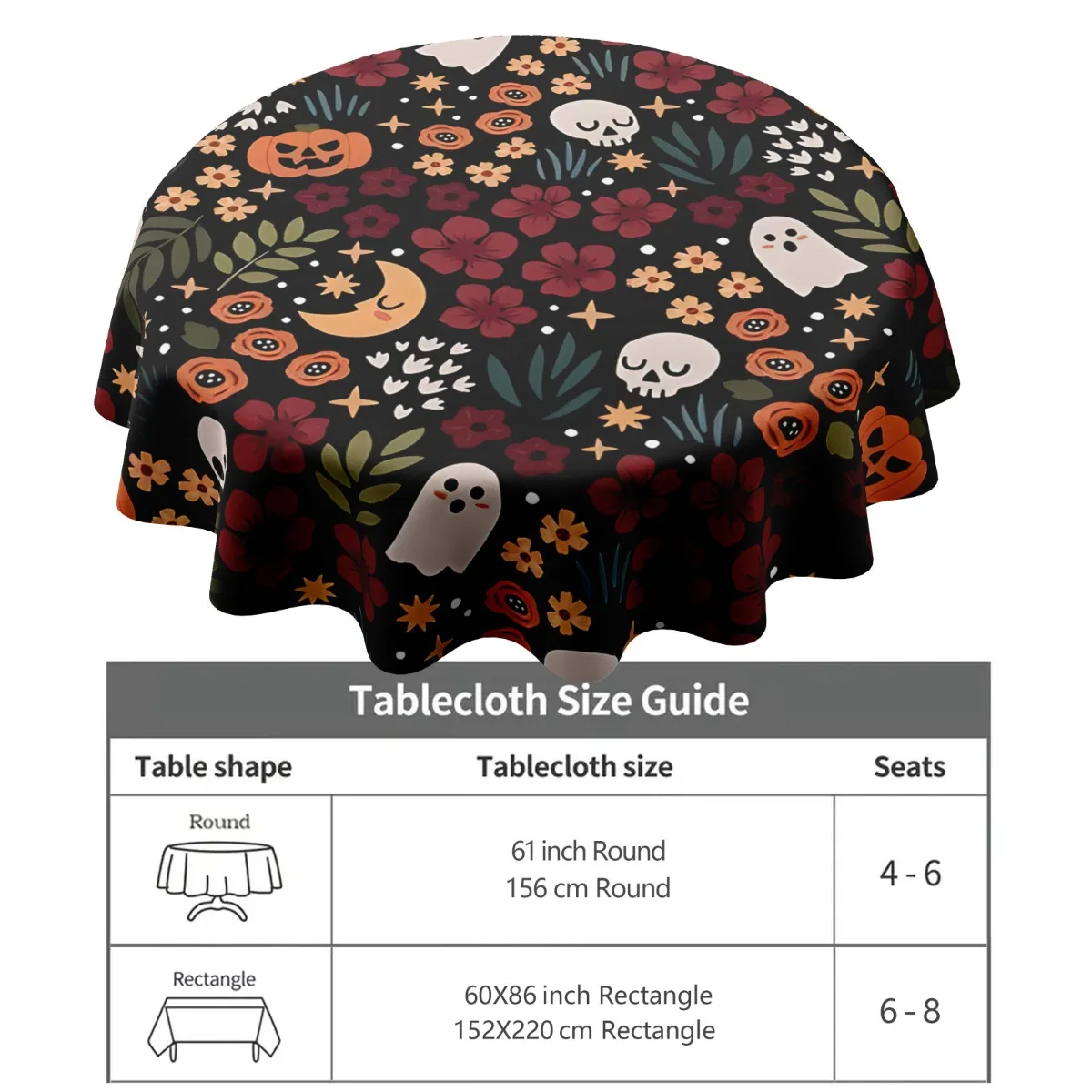 1PC printed with ghost pumpkin skull pattern round rectangular polyester tablecloth, party tablecloth