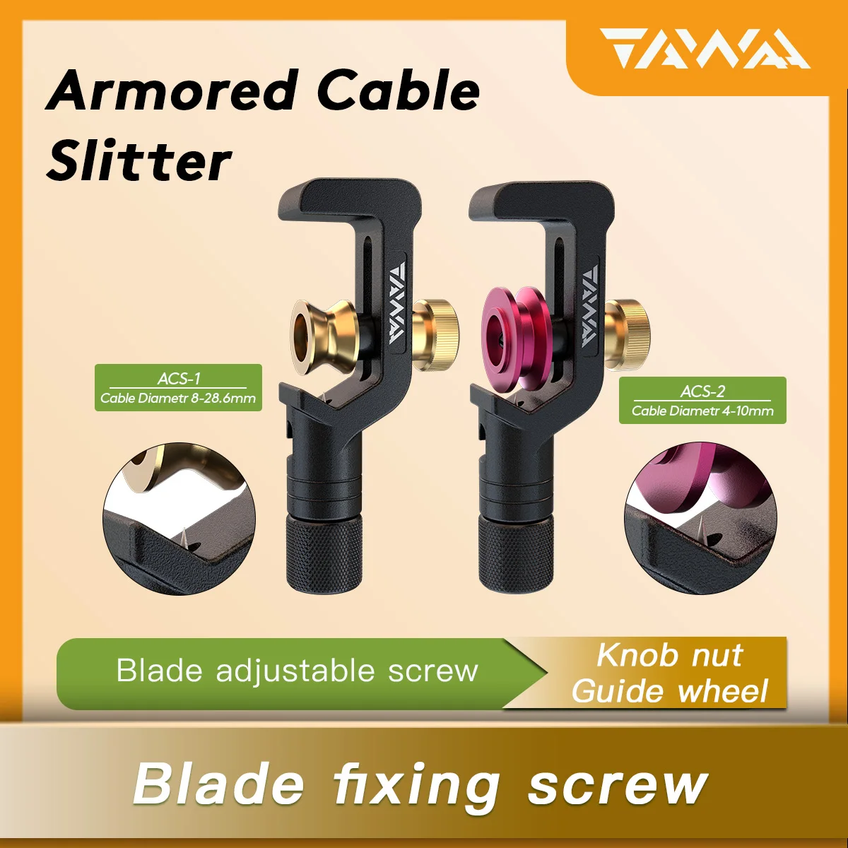 

TAWAA ACS-1/2 Armored Fiber Cable Slitter 4-10mm (8-28.6mm) Armored Cable Jacket Stripper With Adjustable Blade Depth