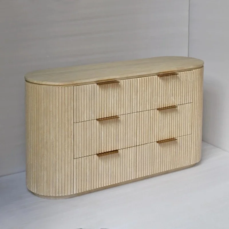 

Luxury Apartment Bedroom Furniture Hotel Room Side Table Marble Travertine Solid Wood Drawer Bedside Table