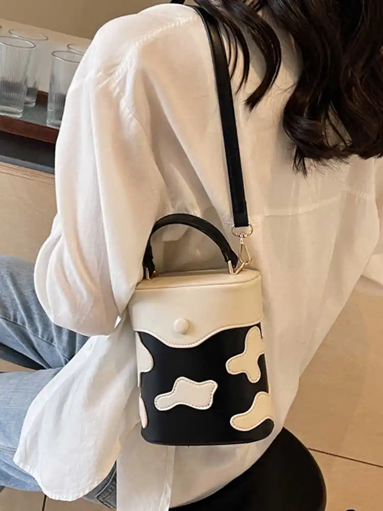 

Niche Women's Handbag Ladies Spring Summer New Fashion Contrasting Color Single Shoulder Bucket Bags Korean Mini Crossbody Pack