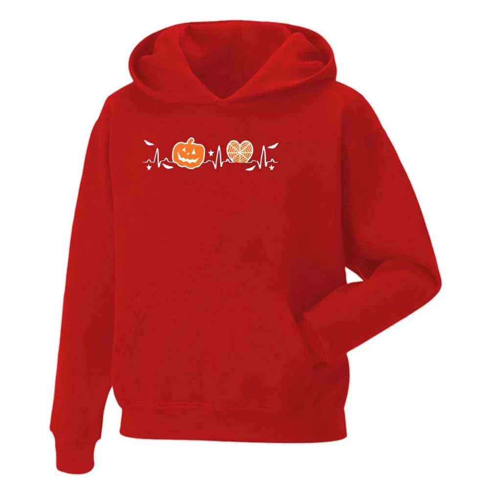 Halloween Hoodie Pumpkin Candy Corn Heartbeat Unisex Pullover Sweatshirt Cute Spooky Long Sleeve Streetwear Autumn Winter