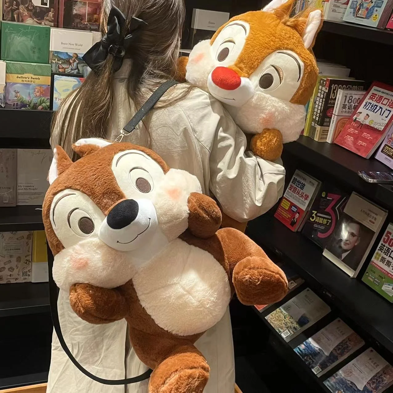 Disney Chip And Dale Plush Backpack Anime Large Capacity Shoulder Bag 2 In 1 Blanket Chipmunk Soft Stuffed Cushion Children Gift