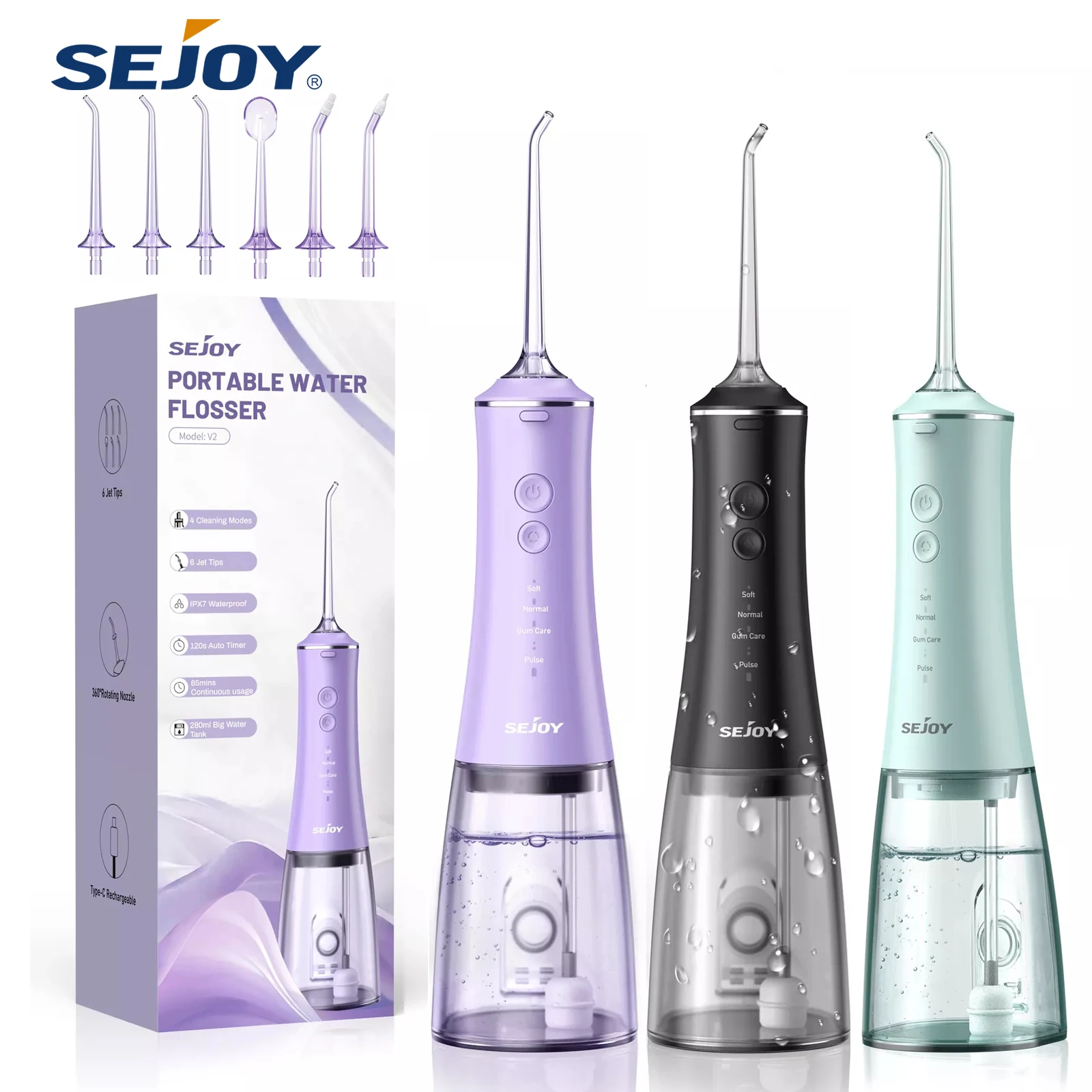 Sejoy Electric Water Flossers For Teeth Whitening Dental Oral Irrigator With Jet Tips Nozzles Whitening Teeth Water Brush Kit