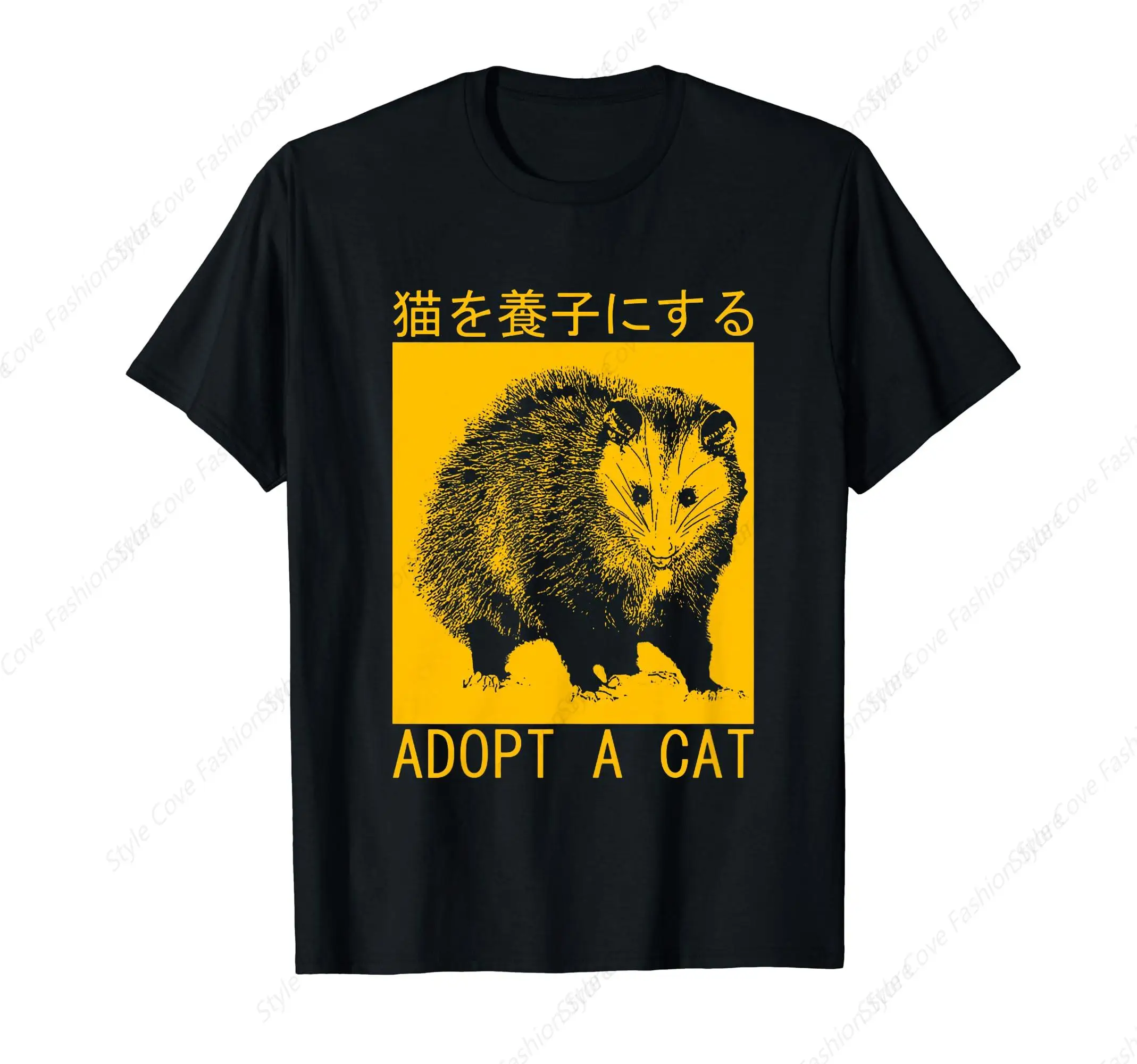 Adopt A Cat Opossum Japanese T Shirts Summer Man'S T-Shirt Graphic Cotton Short Sleeve Birthday Gifts Style T-Shirt Leisure Top