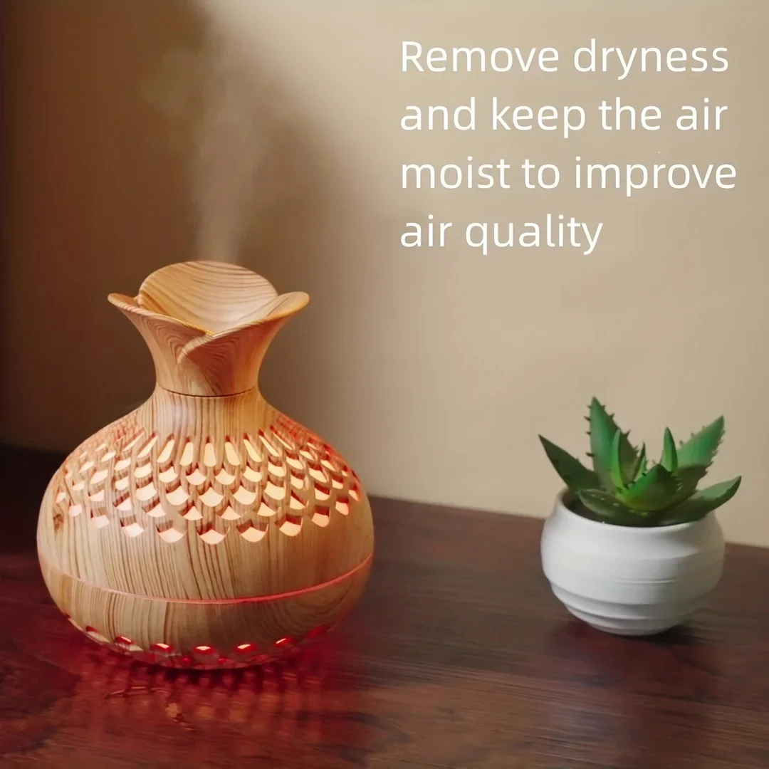 1pc Air Humidifier, 10.14oz USB Powered Aromatherapy Diffuser With Petal Hollow Shape Desktop Creative Three Leaf Flower Humidif