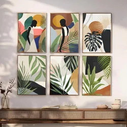 1PC Abstract African Woman Flower Leaves Self-adhesive Art Waterproof Paper Sticker Coffee House Bar Room Wall Decor