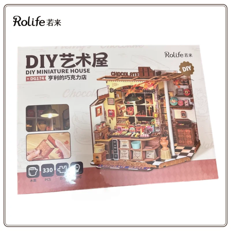 Neue Rolife handgemachte DIY Hütte Henry's Chocolate Shop Miniatur Szene Kunst Haus Montage Blöcke Kinder Überraschung Geburtstagsgeschenk