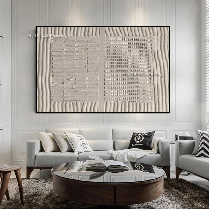 Handmade Thick Impasto Abstract Canvas, Mark Rothko Style, Hand‑Painted Beige Textured Oil Painting for Contemporary Wall Art