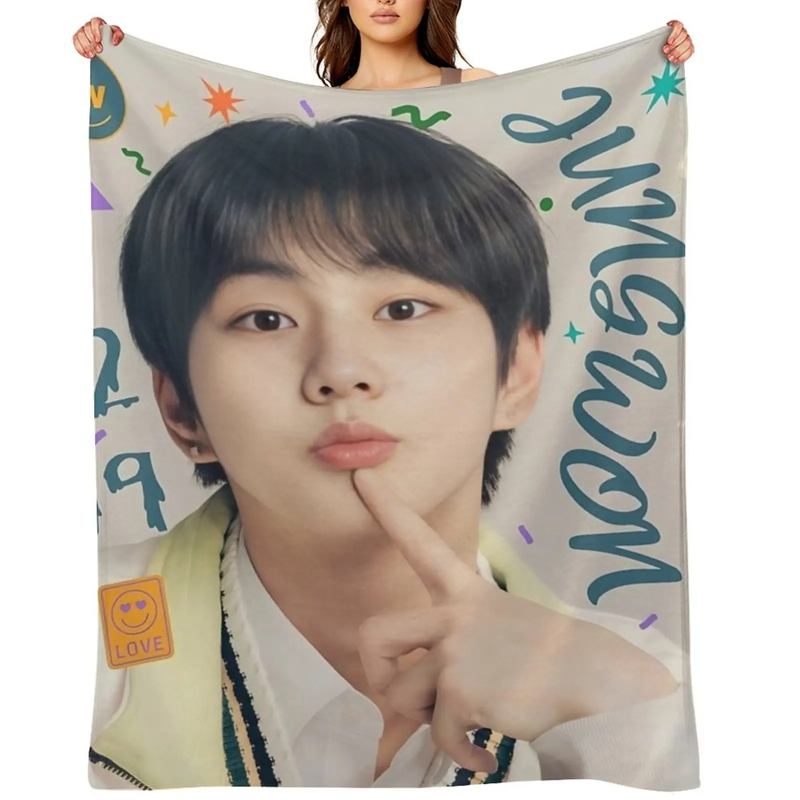 

Jungwon birthday (KPOP) Throw Blanket Moving Soft Plaid Polar Blankets