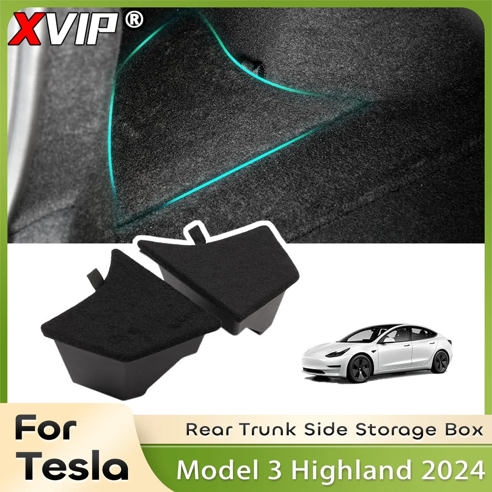 

XVIP Rear Trunk Box For Tesla Model 3 Highland Waterproof Left Right Side Organizer Model 3 21-23 Car Interior With Flocked Lid