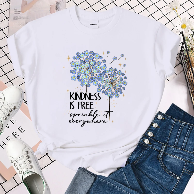 (Premium T-shirt)Hot Dandelion Kindness Is Free Sprinkle It Everywhere T Shirt Women'S Funny Printing T-Shirt Casual Cool tops