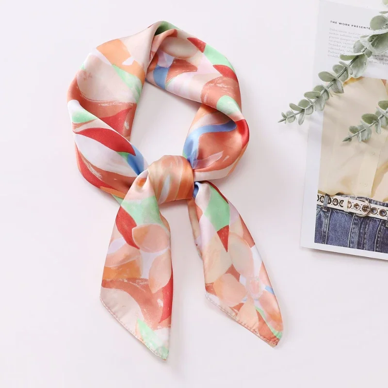 70*70cm Floral Print Square Scarf Women Professional Small Headscarf Spring Summer Thin Hair Band Imitated Silk Shawl Wrap Hijab