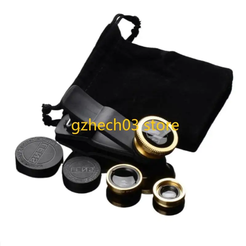 G2AC 3 In 1 Wide Macro Fish Eye Lens Camera Lens Universal Camera Lens for Most Phone Portable Clip Lens