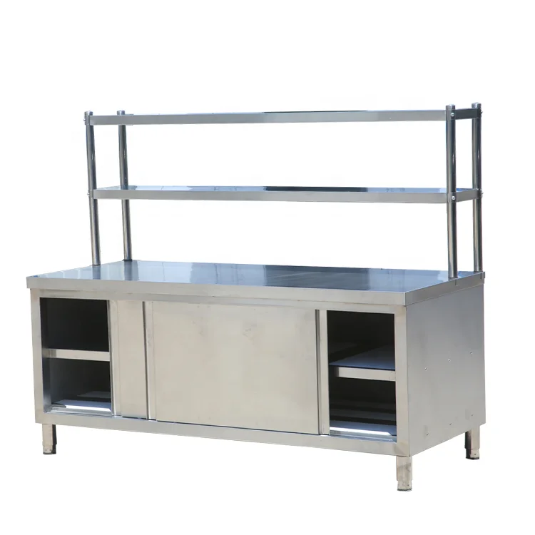 Commercial Stainless Steel Kitchen Workbench Cabinet with Rack Hotel Restaurant Workbench Catering Service Equipment