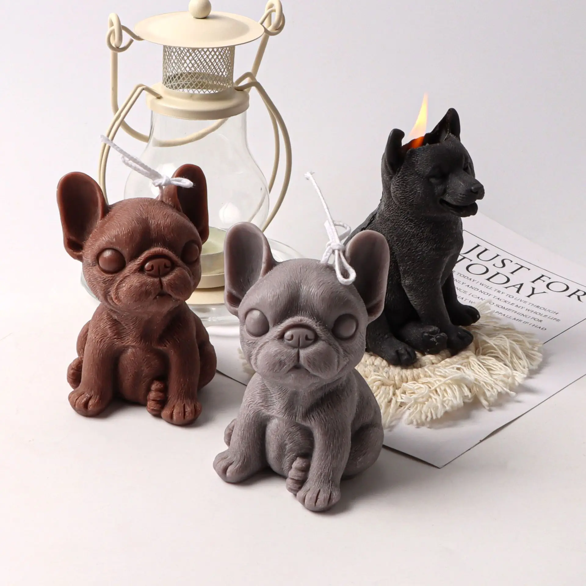 Bulldog Shiba Inu Silicone Candle Mold Cute Animal Pet Dog Plaster Resin Baking Ice Soap Mould Home Decor Gift Wedding Souvenirs