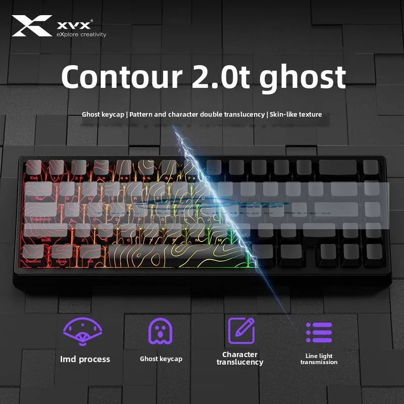 

Колпачки для клавиш XVX Phantom, топографическая новая версия, колпачки для клавиш с узором, блестящий OEM-профиль, набор черных колпачков для чувств кожи IMD-Tech