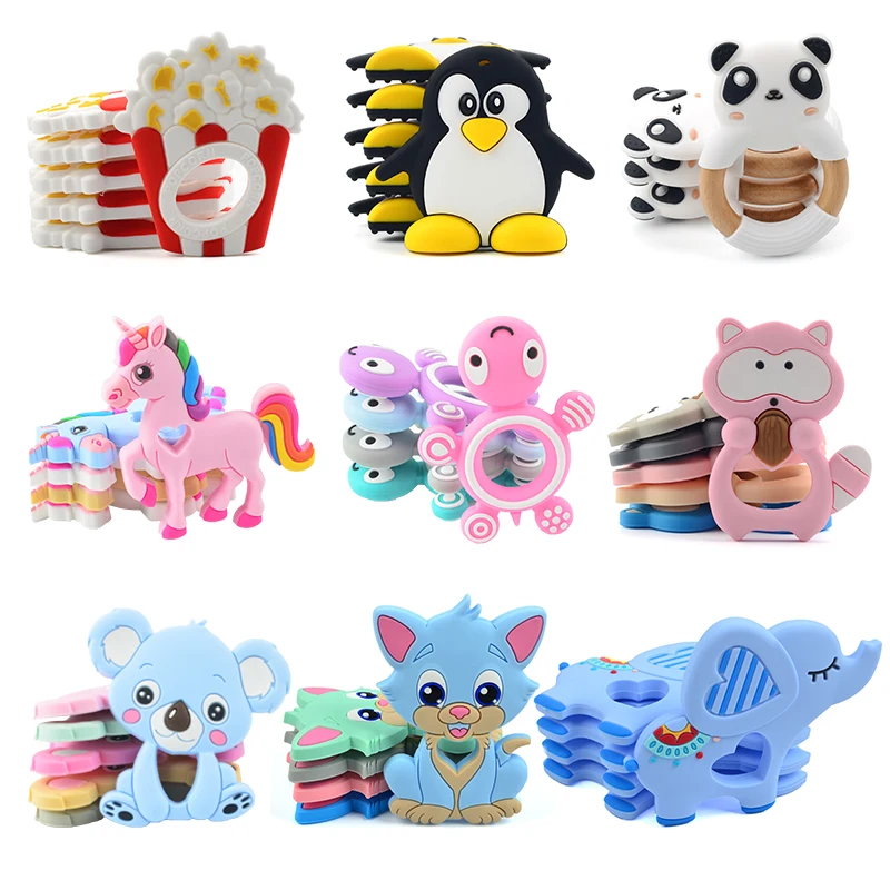 Hot Sale 1PC  Silicone Teether Toys Necklace Accessories Infant Chew Toys Panda Raccoon liquid Ice Cream DIY Baby Teething