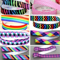 DHK 5/8'' 5yards Colorfull Chevron Pattern Dot Printed Fold Elastic FOE Stretch Ribbon Decorations Craft DIY Sewing E2208