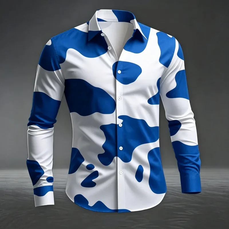2026  Men's Vertical Stripe Print Long Sleeve Shirt Fashion Slim Fit Button Down Casual Business Blouse Tops