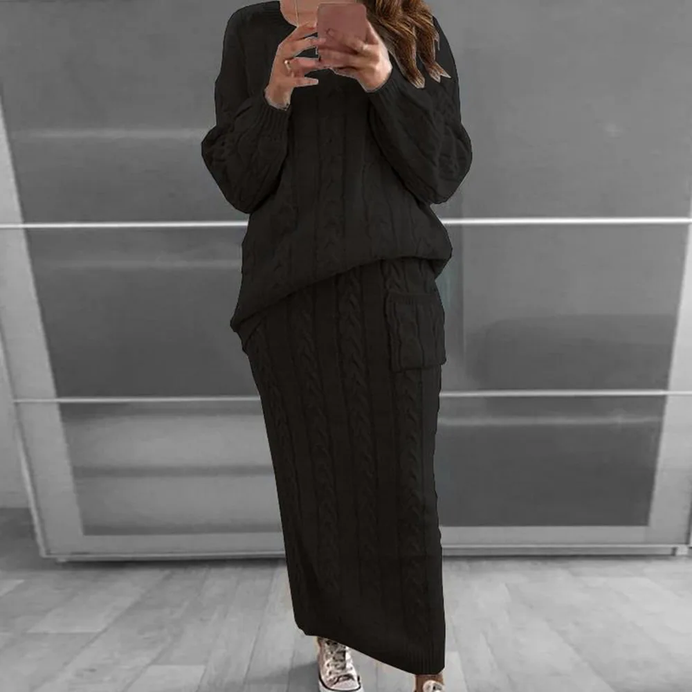 2023 Autumn Winter Two Piece Set Women Winter Long Sleeve Jumpers Sweater Skirt Set Warm Knitted Outfit Top and Skirt Sets