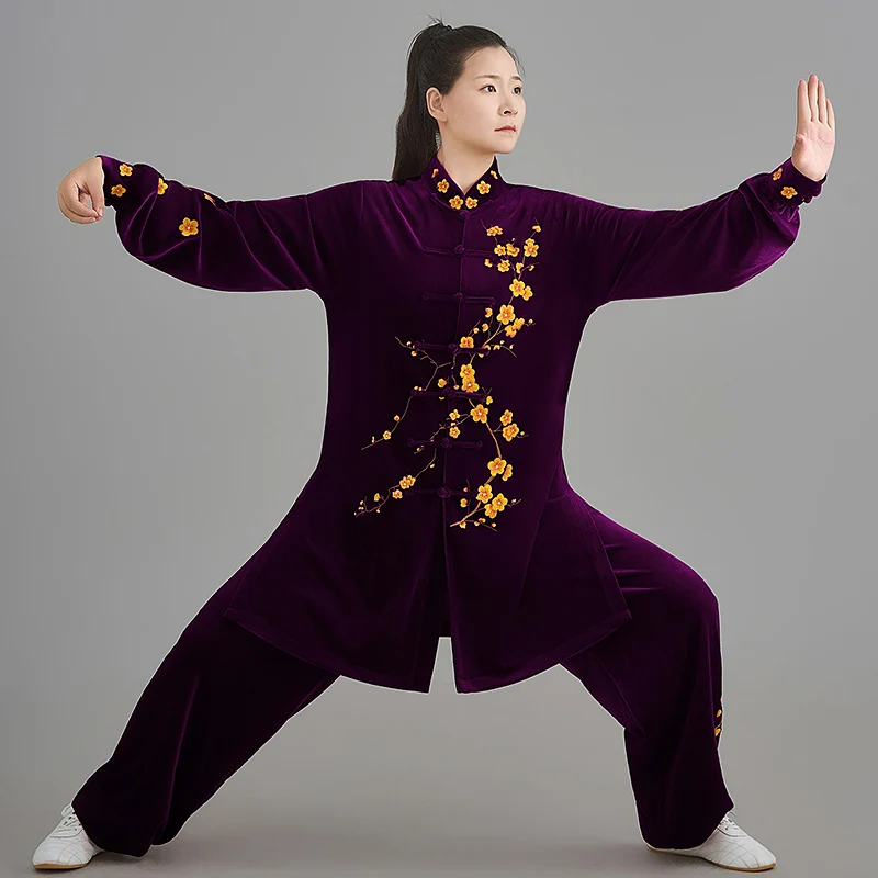 Winter Embroidered Tai Chi Suit Men Women Plum Blossom Frog Button Chinese Style Morning Practice Martial Arts Performance Wear