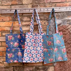 CK cute country borsa per la spesa leggera pieghevole in tessuto di nylon floreale, borsa portaoggetti portatile a una spalla