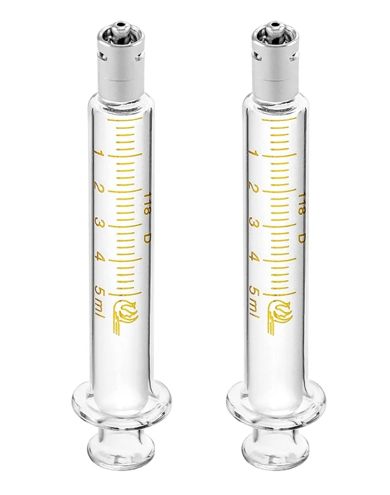 2 Pack Luer Lock Reusable Glass Syringe with No Needle, 5ml/20ml