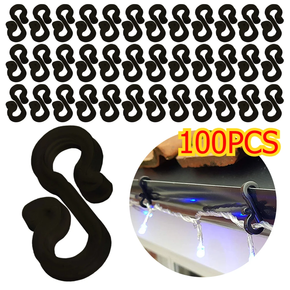 100 pezzi ganci in plastica ganci per grondaia ganci clip a forma di S clip in plastica resistenti alle intemperie per le vacanze di Natale corda leggera all'aperto