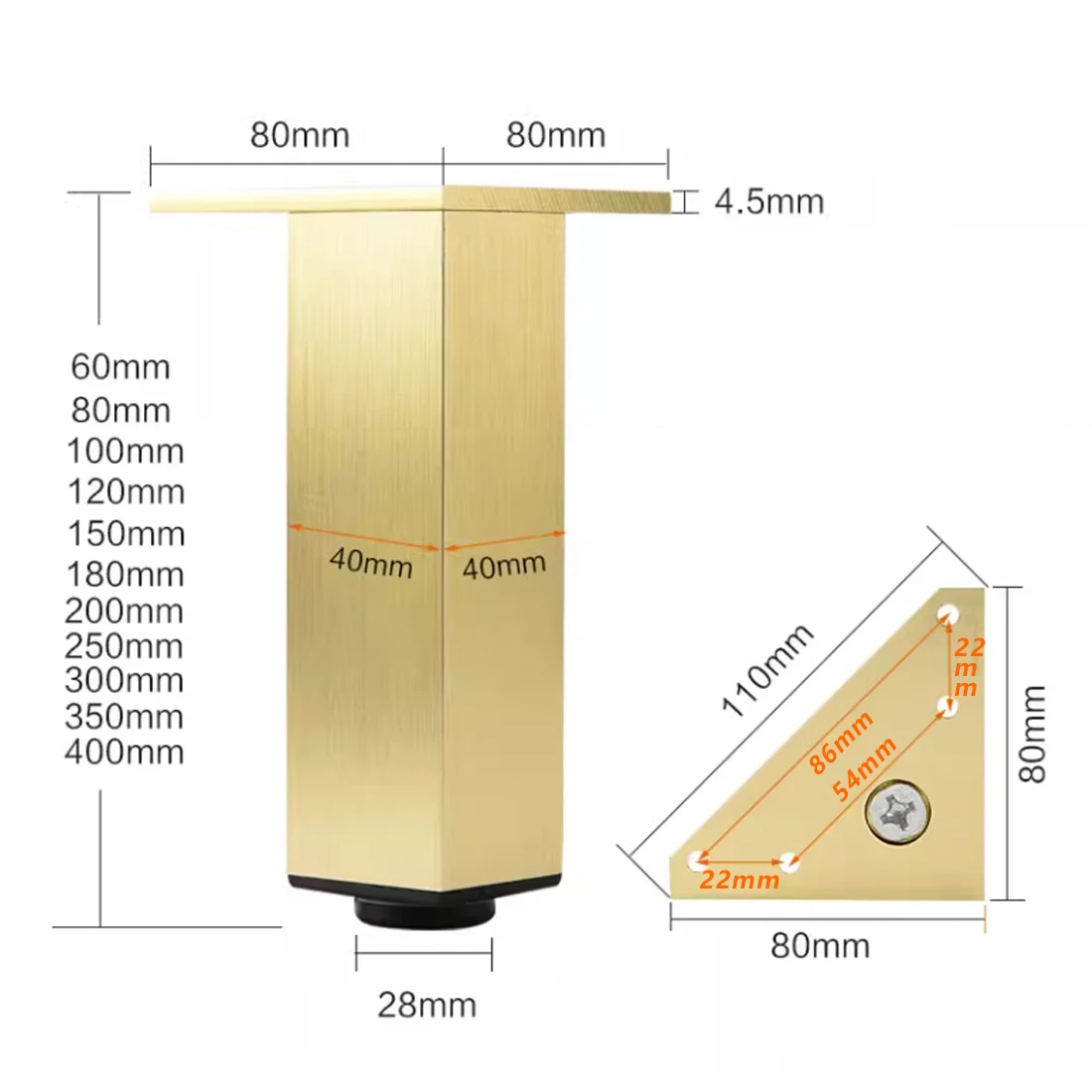 1PCS Adjustable Square Cabinet Feet Aluminum Furniture Feet Cabinet Feet Coffee Table Feet Pillar Bathroom Cabinet Support Feet