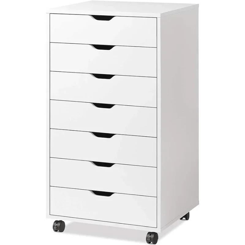 

7-Drawer Chest, Wood Storage Dresser Cabinet with Wheels, White