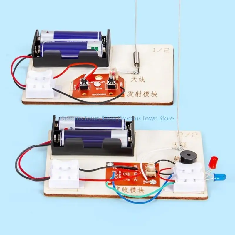 HX6A DIY Wireless Transmitter Experiment Kits Wooden Physics Model Assemble Kits for Student Teaching Learning Stem Project