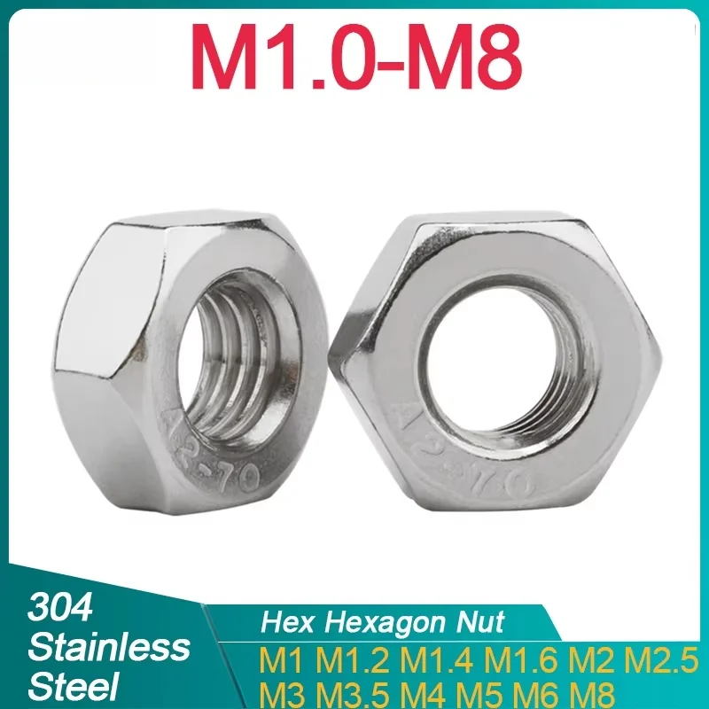 

5/ 10/ 20/ 50pcs M1 M1.2 M1.4 M1.6 M2 M2.5 M3 M3.5 M4 M5 M6 M8 304 Stainless Steel Hex Hexagon Nut DIN934