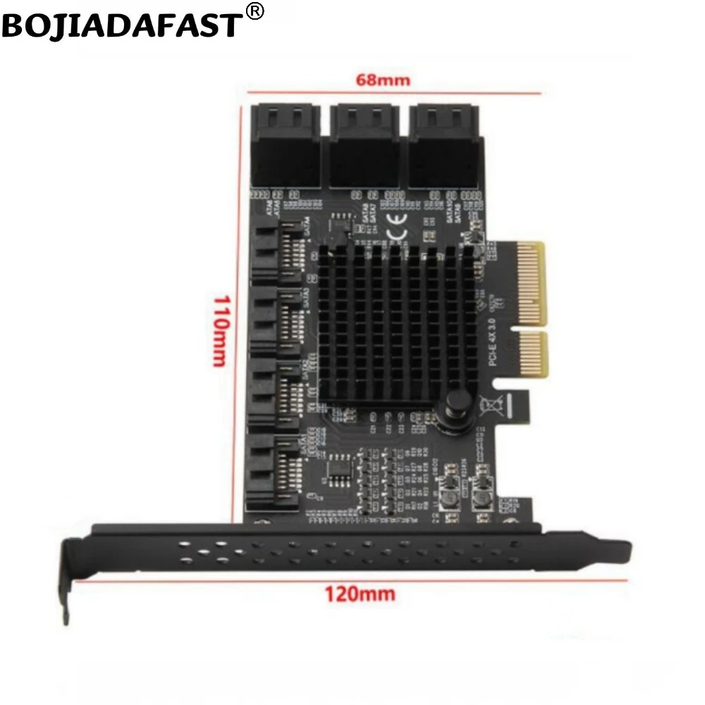 10 * SATA 3.0 7Pin Connector PCIe X4 PCI-E 3.0 4X Adapter Expansion Riser Card ASM1166 + JMB575 For Hard Disk Drive