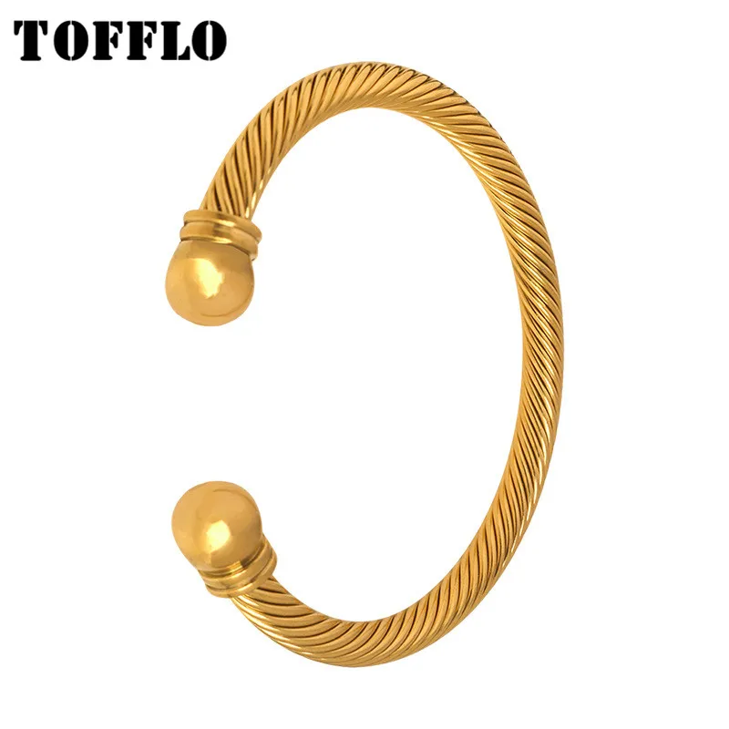 

TOFFLO Stainless Steel Jewels Thick Ring Stripe Thread Light Elastic Bracelet Women's Fashion Bracelet BSZ015