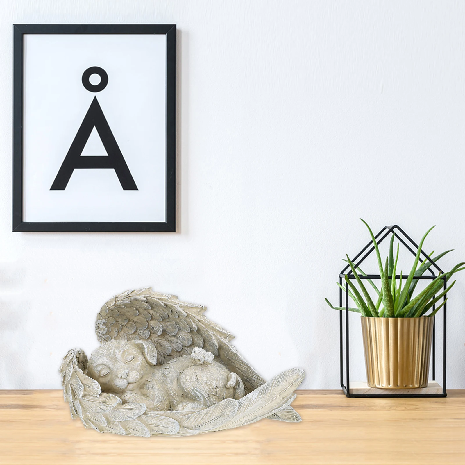 1pc Angel Dog Resin Simulation Sculpture For Garden Outdoor Home Decor Desktop Patio Courtyard Decoration Landscape Ornament