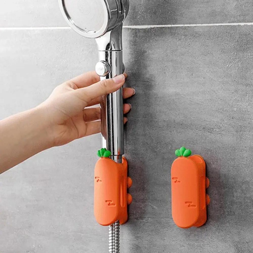 Shower Head Holder Suction Cup Wall Mounted Punch-free Silicone Carrot Shape Handheld Shower Head Bracket Bathroom Accessories