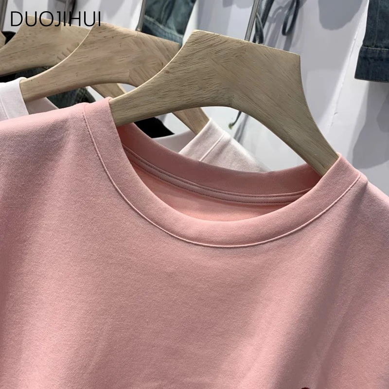 DUOJIHUI rosa Chic stampa dolce semplice Casual femminile t-shirt estate nuova base o-collo tinta unita moda donna allentata t-shirt