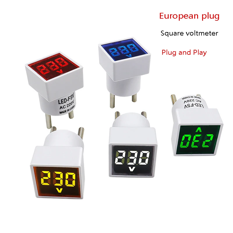LED Digital AC Voltmeter Indicator, Digital Voltmeter, No Wiring Required, Euro Plug, Voltage Measurement Range 50-500V