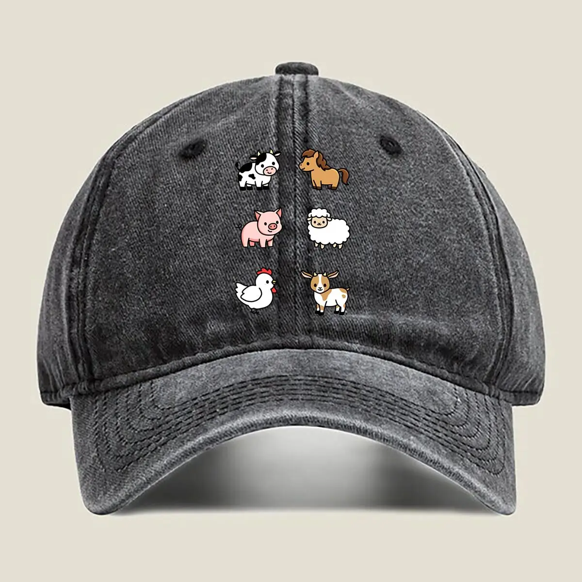 

Farm - Playful, Animal, Nature - Themed Design Washed Baseball Cap